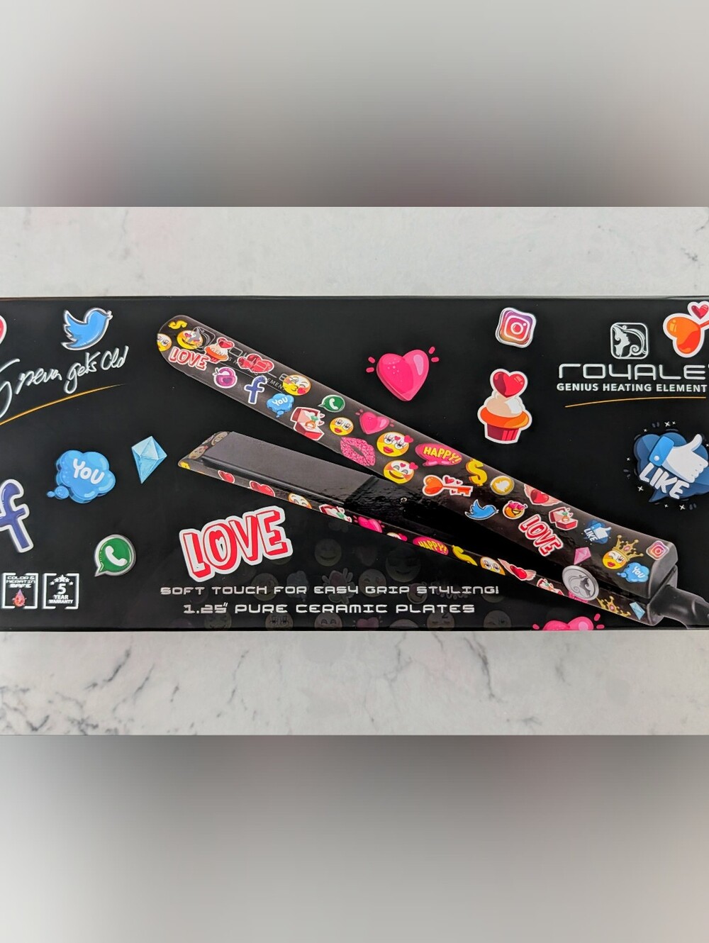 LOVE Emoji Ceramic Hair Straightener Plates — Black with Multi-Color Stickers